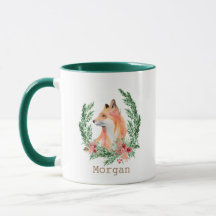 mystische vos groenblijvende krans monogram mok