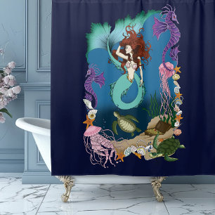 Mystische Zeemeermin Oceaan Fantasie Blauwe Zeelev Douchegordijn