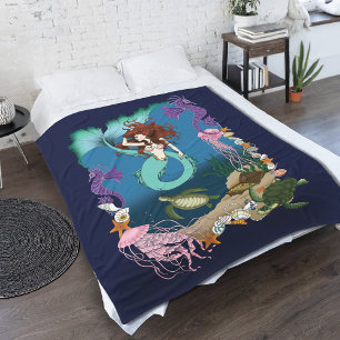 Mystische Zeemeermin Oceaan Fantasie Blauwe Zeelev Fleece Deken