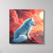 Mystischer weißer Wolf bei Sonnenuntergang Canvas Afdruk (Voorkant)