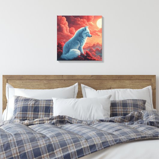 Mystischer weißer Wolf bei Sonnenuntergang Canvas Afdruk (Insitu (Slaapkamer))