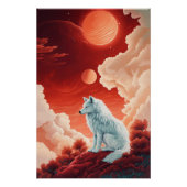 Mystischer weißer Wolf unter rotem Himmel Perfect Poster (Voorkant)