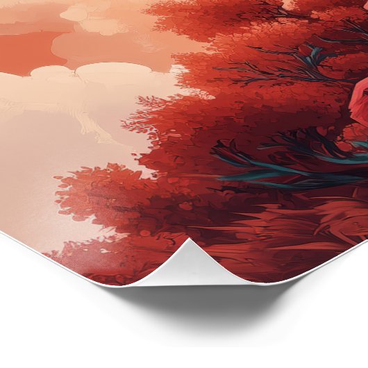 Mystischer weißer Wolf unter rotem Himmel Perfect Poster (Hoek)