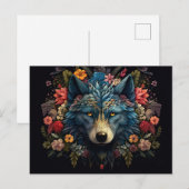 Mystischer Wolf umringt von Blumen Briefkaart (Voorkant / Achterkant)