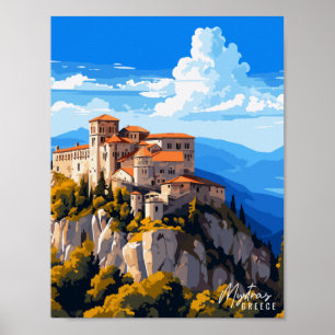 Mystras Griekenland vintage reisillustratie Poster