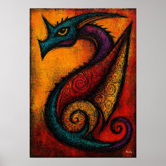 Mythic Dragon in Color Fields Expressionist Poster (Voorkant)