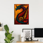 Mythic Dragon in Color Fields Expressionist Poster (Thuiskantoor)