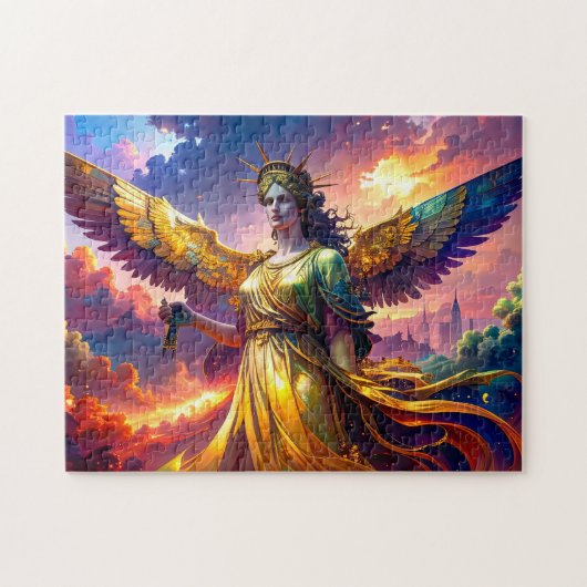 Mythic Lady Liberty Winged Goddess SciFi Fantasy Legpuzzel (Horizontaal)
