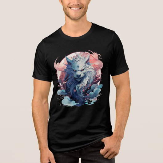 Mythic Moon Fox Spirit with Sakura Tri-Blend Shirt (Voorkant)