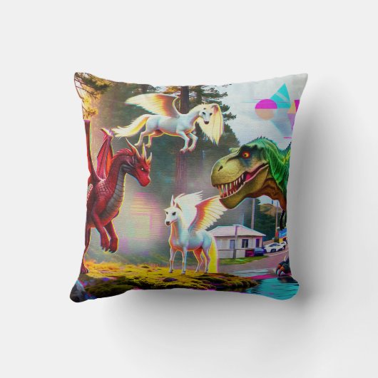 Mythical and Prehistoric Pegasus, Dragon, Dinosaur Kussen (Achterkant)