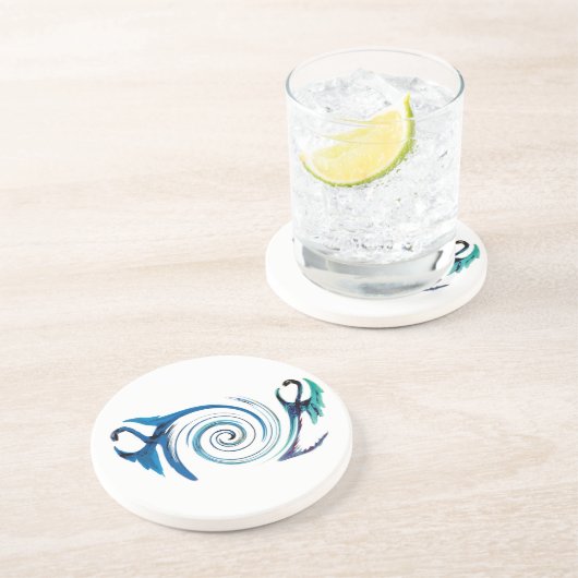 Mythical Animal Blue Dragons Zandsteen Onderzetter (Zijkant)