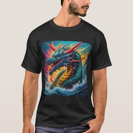 Mythical Blue Dragon van het Zee T-shirt (Voorkant)