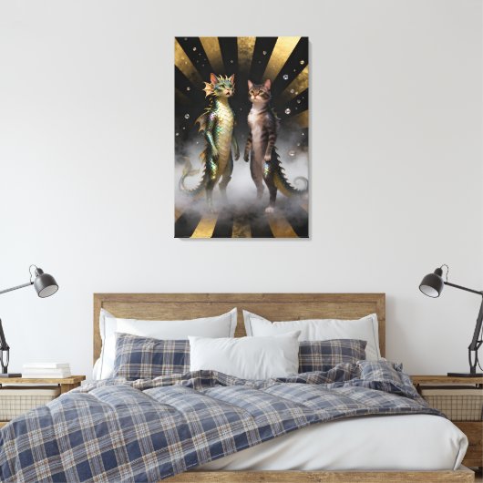 Mythical Cat-Dragon Creatures Canvas Afdruk (Insitu (Slaapkamer))
