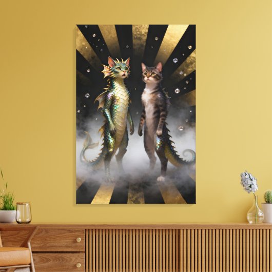 Mythical Cat-Dragon Creatures Canvas Afdruk (Insitu (Woonkamer))