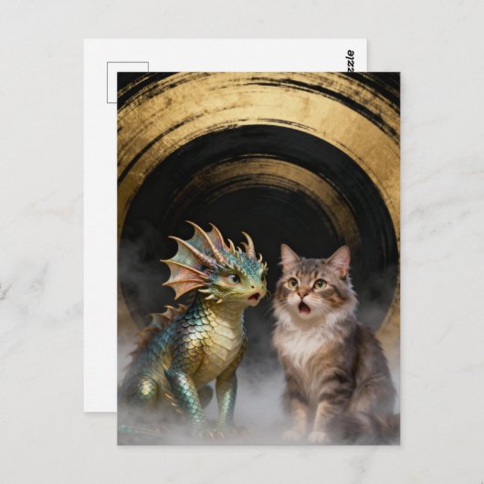 Mythical Cat-Dragon Creatures Surprised Briefkaart (Voorkant / Achterkant)