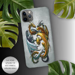 Mythical Celtic Dragons Fantasy Tattoo Art iPhone 11Pro Max Hoesje<br><div class="desc">Hedendaagse old-school tattoo ontwerp van zilverblauw en goudgeel gekleurde draken die hun eitje vasthouden. Mooie, moderne en coole hoes voor de trendsnuffelende en kunstminnende hippe trendsetter, kunstzinnige motiefliefhebber die zijn telefoon wil beschermen tegen stof en vuil, draag en scheurt. Dit ontwerp is beschikbaar in Apple iPhone 6, 7, 8, 10...</div>