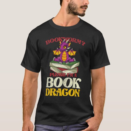 Mythical Creater Bookworm Reading Book Dragon T-shirt (Voorkant)