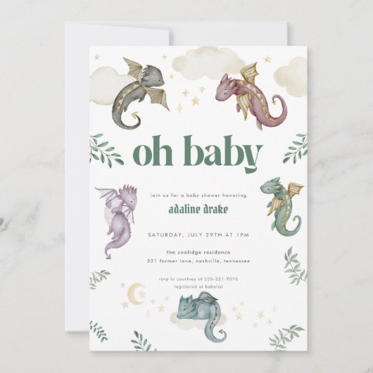 Mythical Dragon Baby shower Invitation Fairytale Kaart (Voorkant)