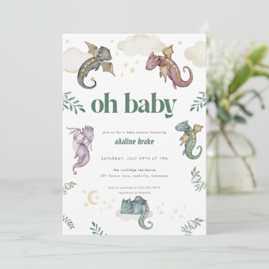 Mythical Dragon Baby shower Invitation Fairytale Kaart (Staand voorkant)