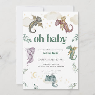 Mythical Dragon Baby shower Invitation Fairytale Kaart