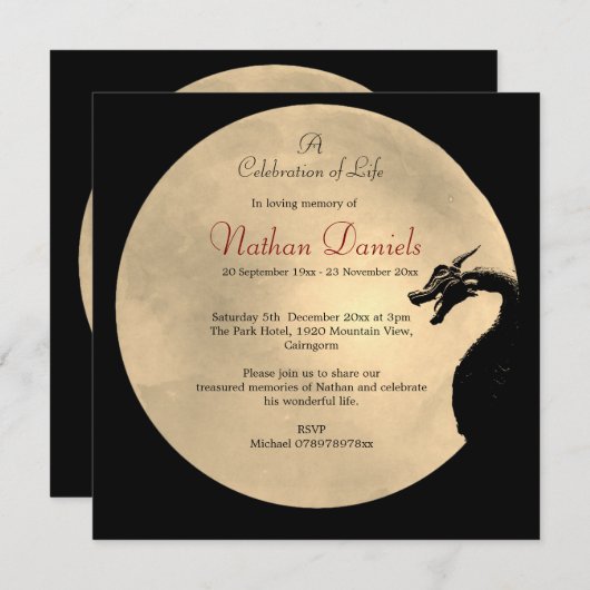 Mythical Dragon Celebration of Life Card Save The Date (Voorkant / Achterkant)