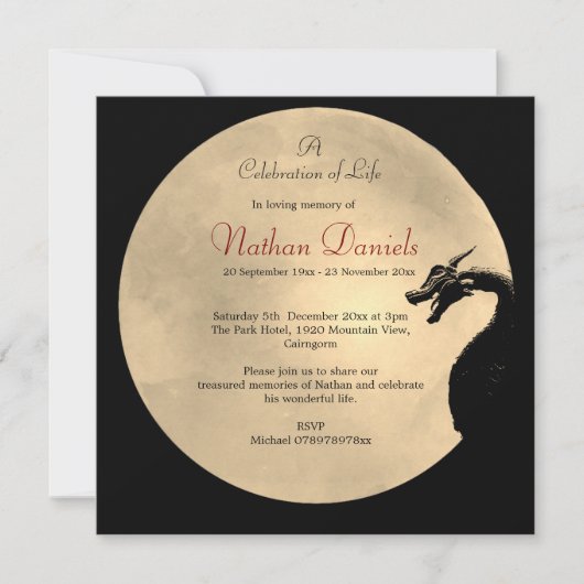 Mythical Dragon Celebration of Life Card Save The Date (Voorkant)