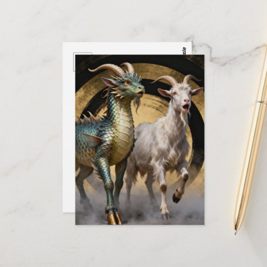Mythical Dragon Goat Creatures Surprised Briefkaart (Voorkant / Achterkant in situ)
