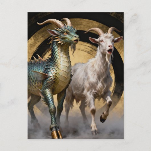 Mythical Dragon Goat Creatures Surprised Briefkaart (Voorkant)
