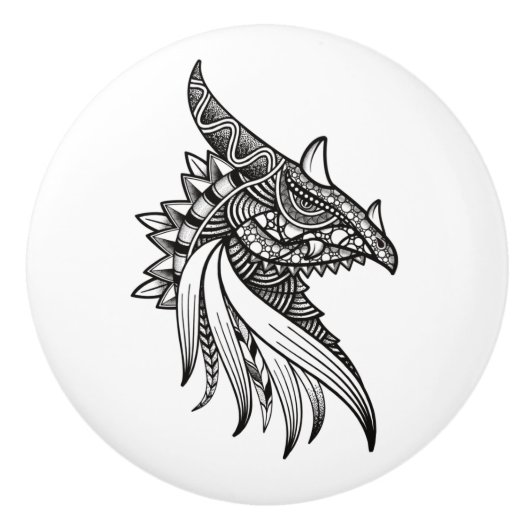 Mythical Dragon Mandala - Fantasy Dinosaur Head Keramische Knop (Voorkant)