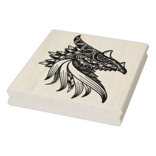 Mythical Dragon Mandala - Fantasy Horned Head Rubb Rubberstempel