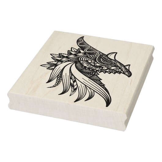 Mythical Dragon Mandala - Fantasy Horned Head Rubb Rubberstempel (Stempel)