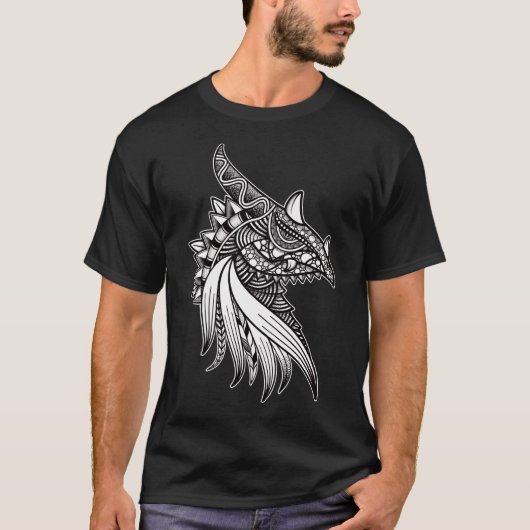 Mythical Dragon Mandala - Fantasy Horned Head T-shirt (Voorkant)