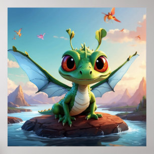** Mythical Fantasy Vroege Dragonfly Cartoon Poster