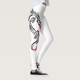 Mythical Fire Breathing Silhouette Tribal Dragon Leggings