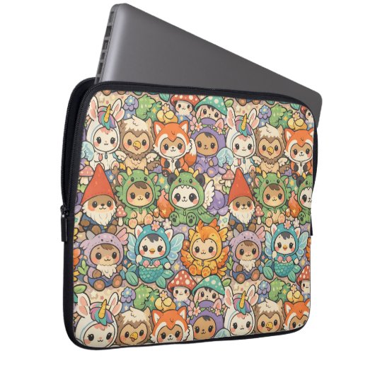 Mythical Friends Parade | Cute Pastel Magic Laptop Sleeve (Voorkant Rechts)