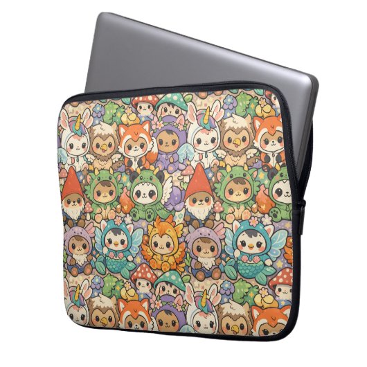 Mythical Friends Parade | Cute Pastel Magic Laptop Sleeve (Voorkant Links)