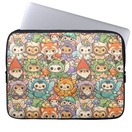 Mythical Friends Parade | Cute Pastel Magic Laptop Sleeve (Voorkant)