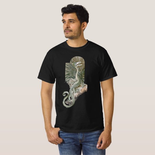 Mythical Lizard Dragon on Rocks, mythologie T-shirt (Voorkant volledig)