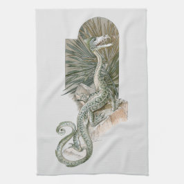 Mythical Lizard Dragon on Rocks,  mythologie Theedoek