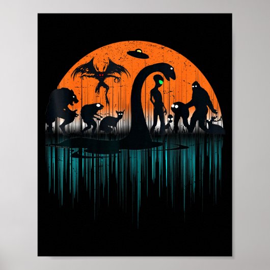 Mythical Loch Ness Bigfoot Mothman Aliens Funny Cr Poster (Voorkant)