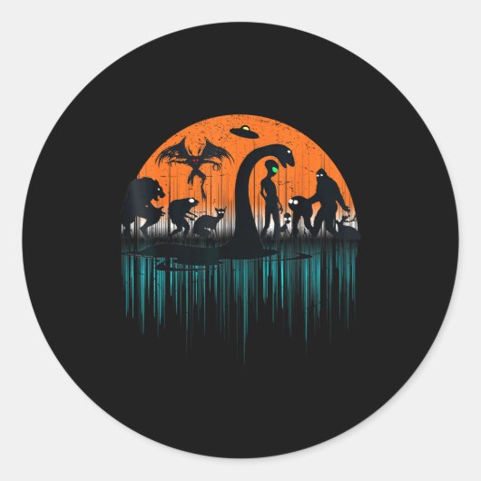 Mythical Loch Ness Bigfoot Mothman Aliens Funny Cr Ronde Sticker (Voorkant)