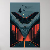 Mythical Mothman and Silver Bridge Woodcut Print (Voorkant)