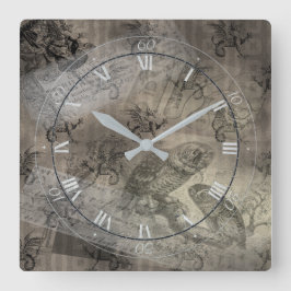 Mythical Owl Halloween Ephemera Paper Pattern Vierkante Klok