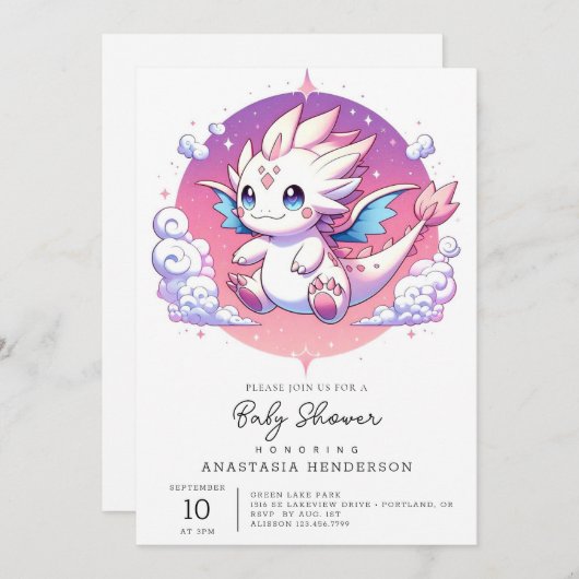 Mythical Pastel Dragon Baby shower Kaart (Voorkant / Achterkant)