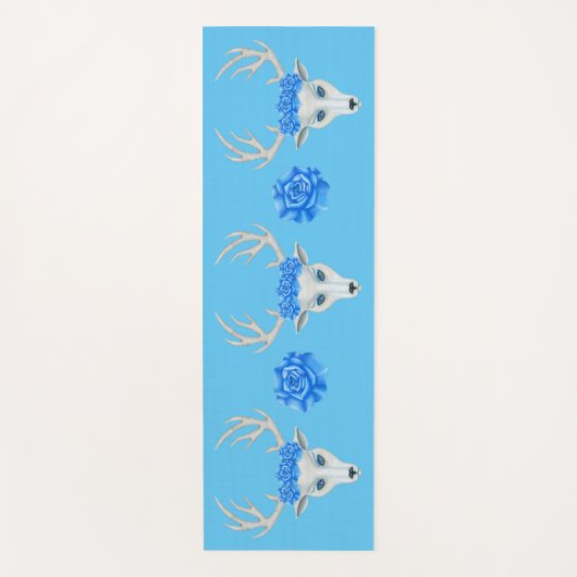 Mythical White Deer Head Antlers Rozen op blauw Yogamat (Voorkant)