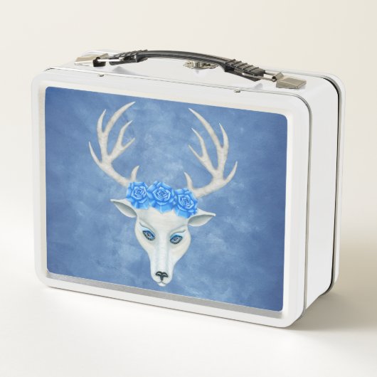 Mythical White Deer Head Big Antlers Rozen op Blau (Achterkant)