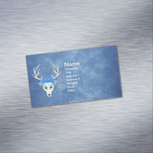 Mythical White Deer Head Wearing Rozen op Blues Magnetisch Visitekaartje