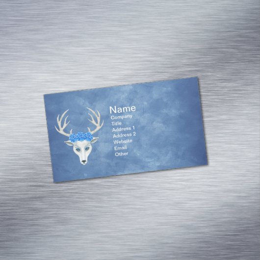 Mythical White Deer Head Wearing Rozen op Blues Magnetisch Visitekaartje (Voorbeeld)