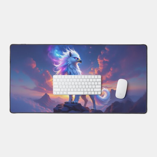 Mythical White Griffin on Top of the World Bureaumat (Keyboard & Muis)