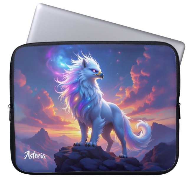 Mythical White Griffin on Top of the World Laptop Sleeve (Voorkant)